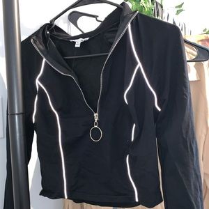 Fashion Nova black reflective zip up top